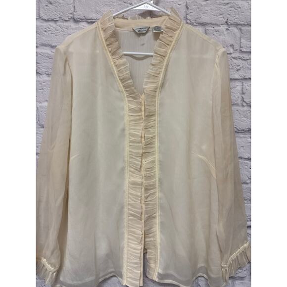 Laura Ashley Vintage 100% Silk Pearl Ivory Victorian Ruffled Blouse Plus SZ 18W - Picture 1 of 4